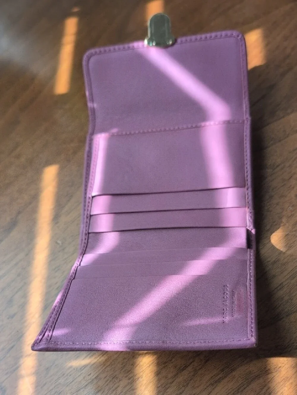Marc Jacobs Purple Leather Compact Wallet with Gold-Tone Clasp